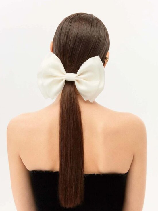 White Satin Bow Hair Clip